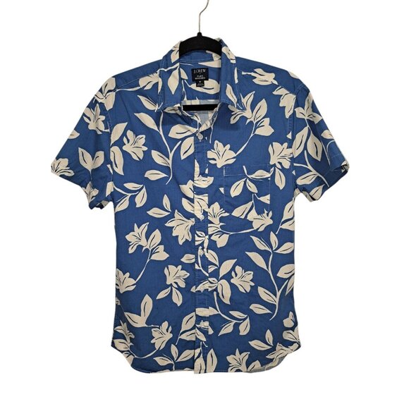 J. Crew Flex Washed Blue Floral Short Sleeve Button Up Shirt Mens M Casual - Picture 1 of 6